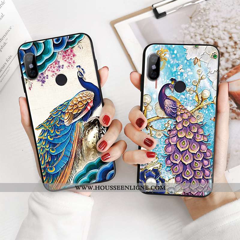 Étui Xiaomi Redmi Note 5 Vintage Fluide Doux Haute Paon Style Chinois Coque Gaufrage Bleu