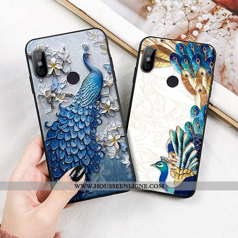 Étui Xiaomi Redmi Note 5 Vintage Fluide Doux Haute Paon Style Chinois Coque Gaufrage Bleu