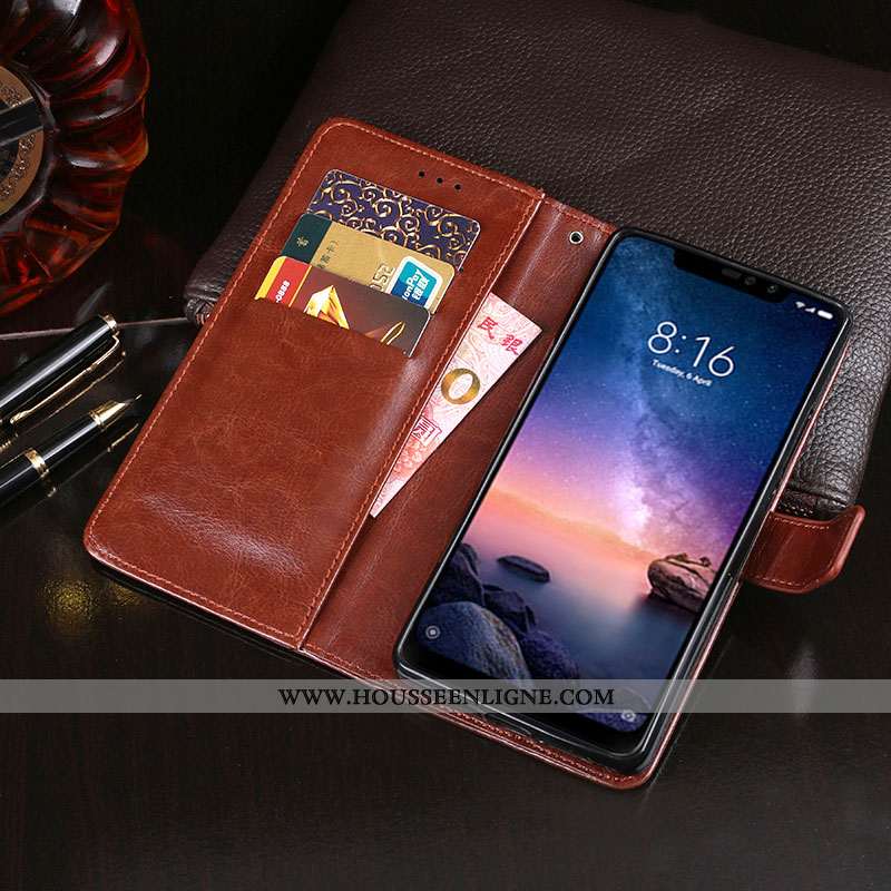 Étui Xiaomi Redmi Note 6 Pro Cuir Protection Portefeuille Rouge Housse Support Marron
