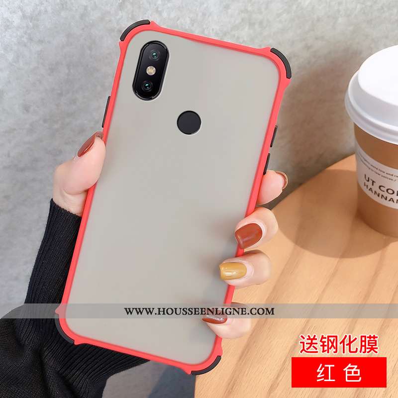Étui Xiaomi Redmi Note 6 Pro Protection Délavé En Daim Petit Incassable Tout Compris Noir Rouge
