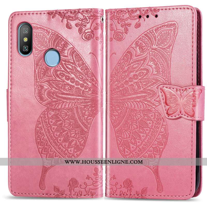 Étui Xiaomi Redmi Note 6 Pro Protection Ornements Suspendus Papillon Couleur Unie Charmant En Relief