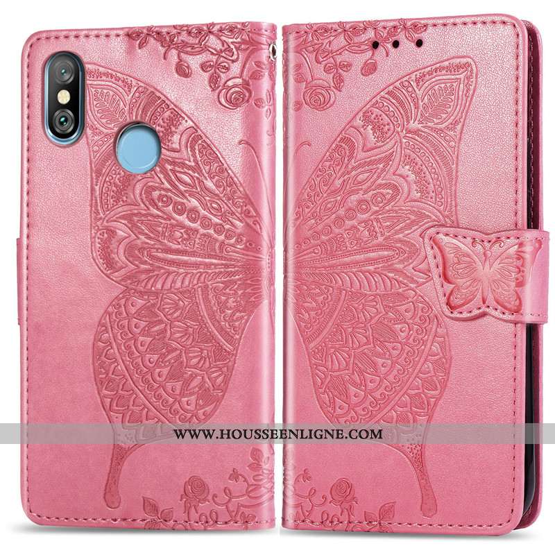 Étui Xiaomi Redmi Note 6 Pro Protection Ornements Suspendus Papillon Couleur Unie Charmant En Relief