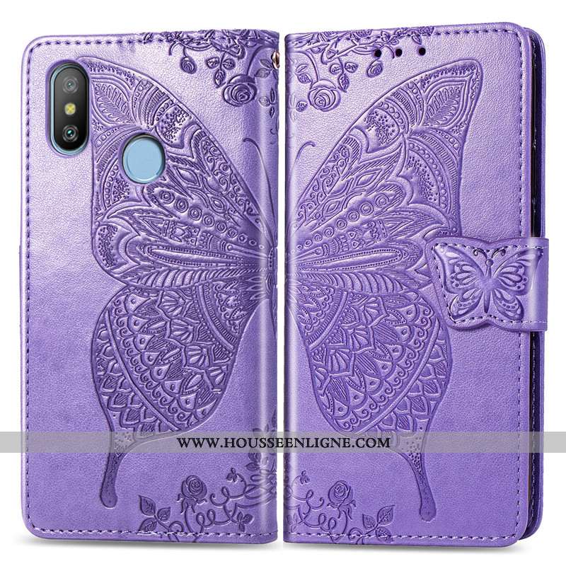Étui Xiaomi Redmi Note 6 Pro Protection Ornements Suspendus Papillon Couleur Unie Charmant En Relief