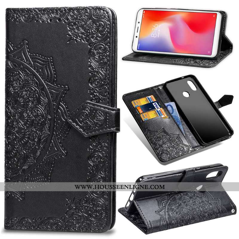 Étui Xiaomi Redmi Note 6 Pro Protection Ornements Suspendus Rouge Couleur Unie Coque Housse Noir