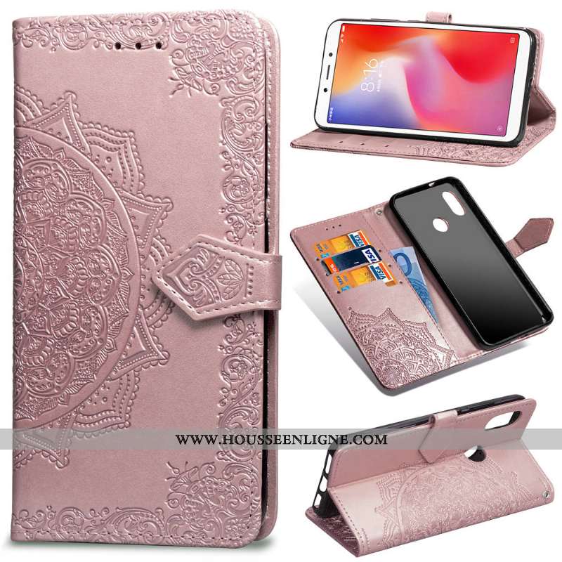 Étui Xiaomi Redmi Note 6 Pro Protection Ornements Suspendus Rouge Couleur Unie Coque Housse Noir