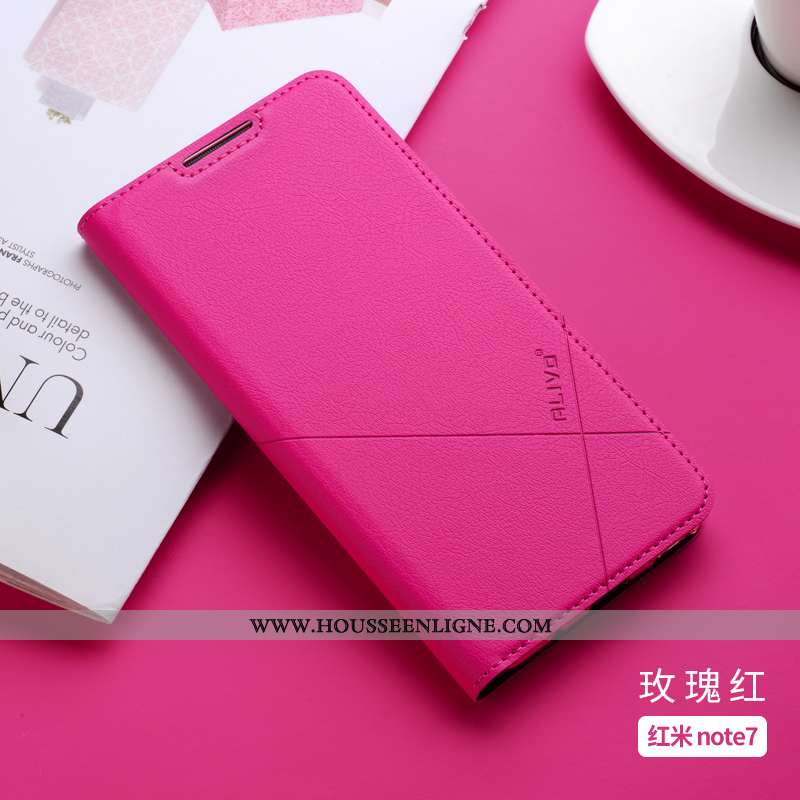 Étui Xiaomi Redmi Note 7 Cuir Fluide Doux Incassable Clamshell Tout Compris Silicone Rose