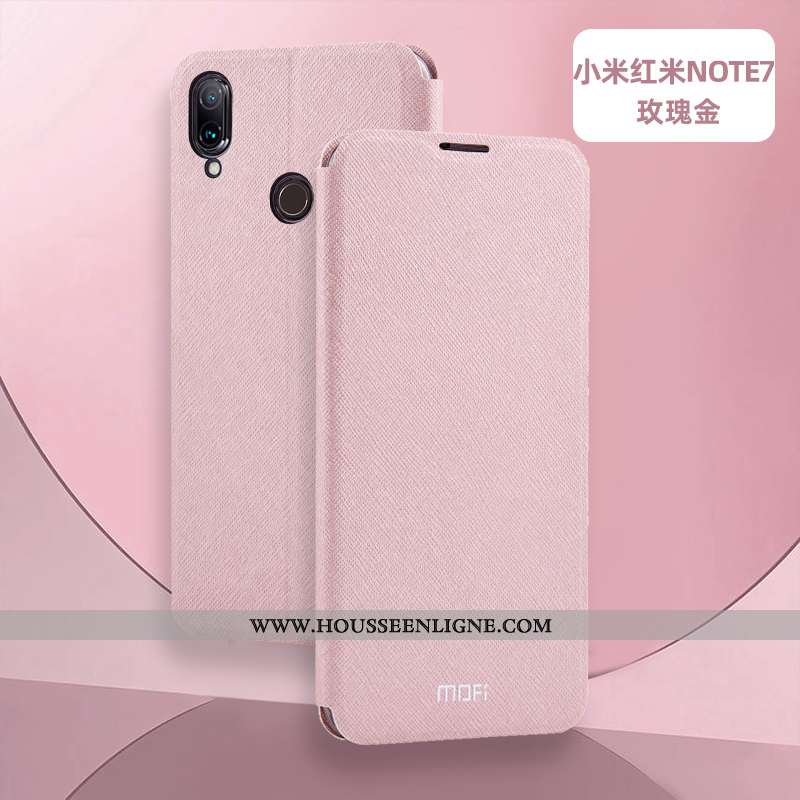 Étui Xiaomi Redmi Note 7 Cuir Silicone Protection Coque Tout Compris Téléphone Portable Rose