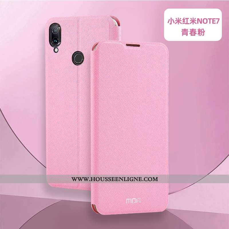 Étui Xiaomi Redmi Note 7 Cuir Silicone Protection Coque Tout Compris Téléphone Portable Rose