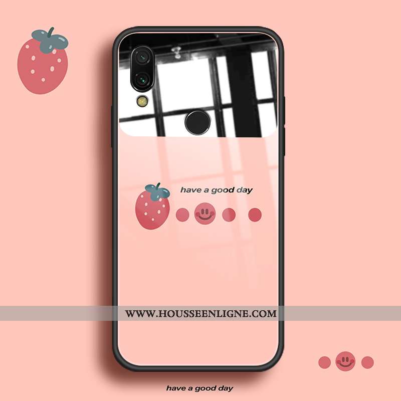 Étui Xiaomi Redmi Note 7 Protection Verre Frais Incassable Fluide Doux Rouge Rose