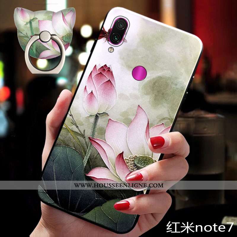 Étui Xiaomi Redmi Note 7 Silicone Ornements Suspendus Incassable Style Chinois Fleur Fluide Doux Coq