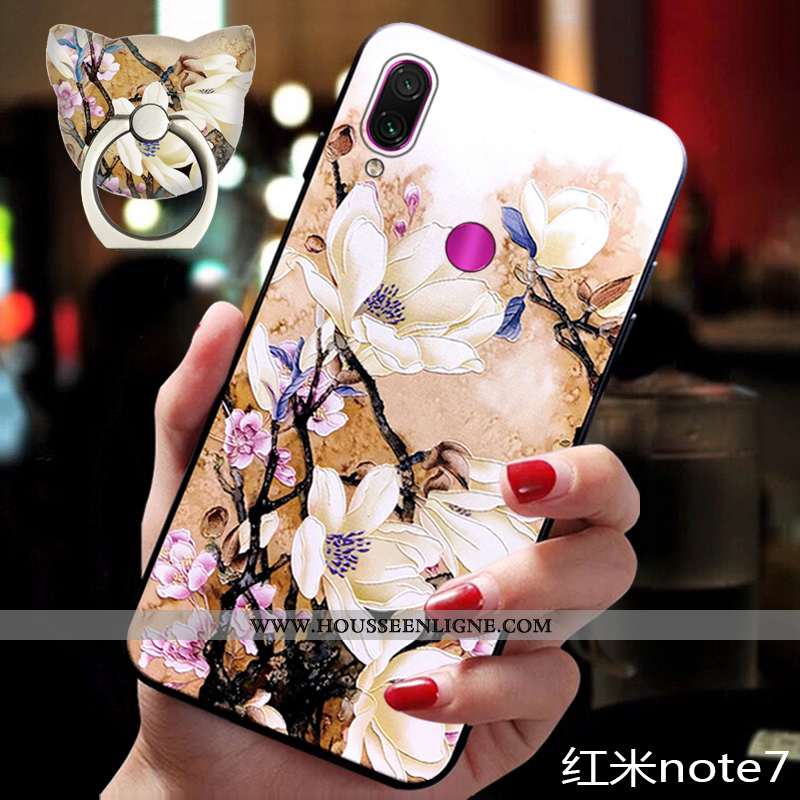 Étui Xiaomi Redmi Note 7 Silicone Ornements Suspendus Incassable Style Chinois Fleur Fluide Doux Coq