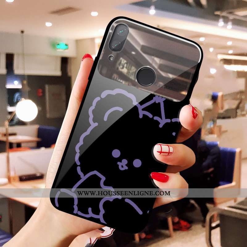 Étui Xiaomi Redmi Note 7 Verre Dessin Animé Noir Coque Téléphone Portable Rouge Cœur