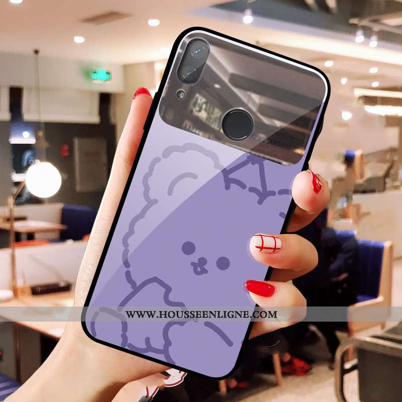 Étui Xiaomi Redmi Note 7 Verre Dessin Animé Noir Coque Téléphone Portable Rouge Cœur