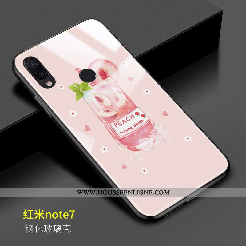 Étui Xiaomi Redmi Note 7 Verre Personnalité Petit Frais Rose Bleu Coque