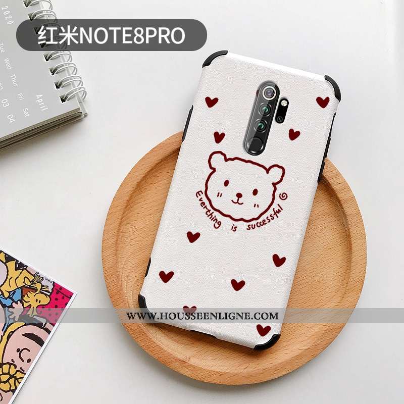 Étui Xiaomi Redmi Note 8 Pro Silicone Mode Incassable Petit Coque Rouge Téléphone Portable Blanche