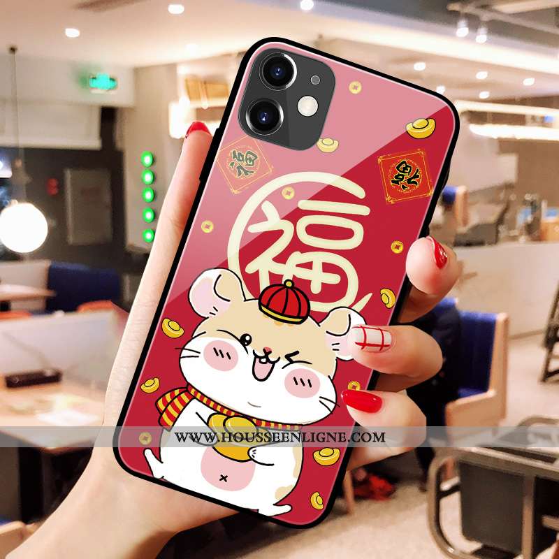 Étui iPhone 11 Charmant Silicone Verre Rouge Coque Miroir Créatif