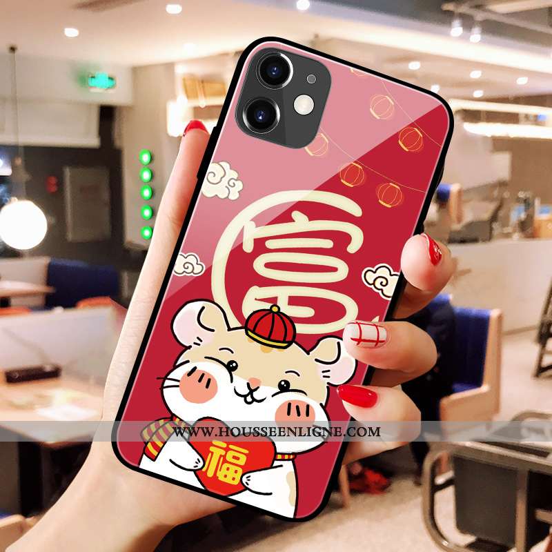 Étui iPhone 11 Charmant Silicone Verre Rouge Coque Miroir Créatif