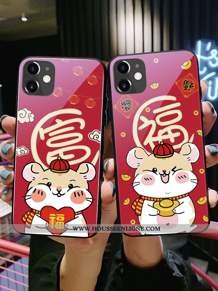 Étui iPhone 11 Charmant Silicone Verre Rouge Coque Miroir Créatif