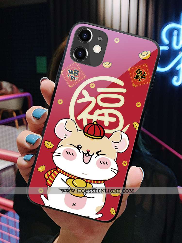 Étui iPhone 11 Charmant Silicone Verre Rouge Coque Miroir Créatif