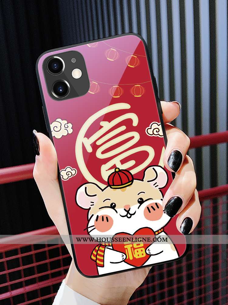 Étui iPhone 11 Charmant Silicone Verre Rouge Coque Miroir Créatif