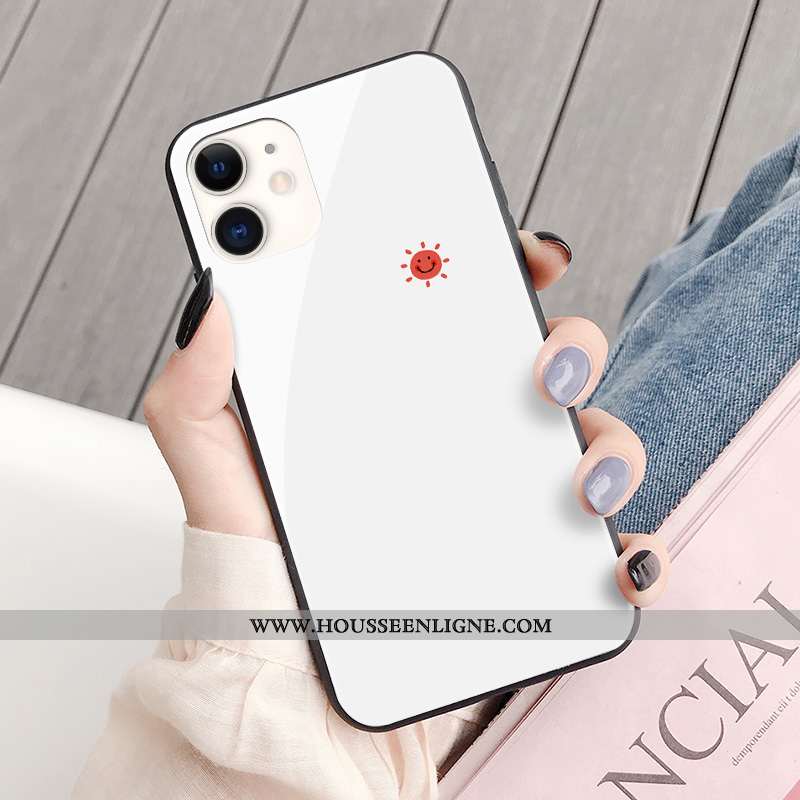 Étui iPhone 11 Créatif Mode Amoureux Verre Frais Simple Téléphone Portable Blanche