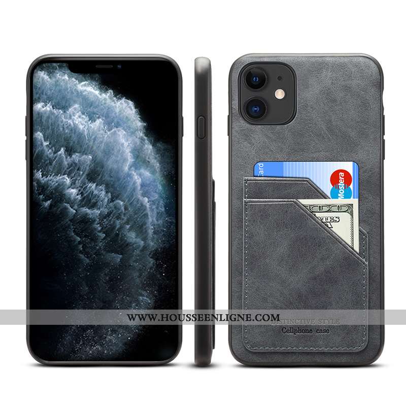 Étui iPhone 11 Cuir Portefeuille Coque Téléphone Portable Marron