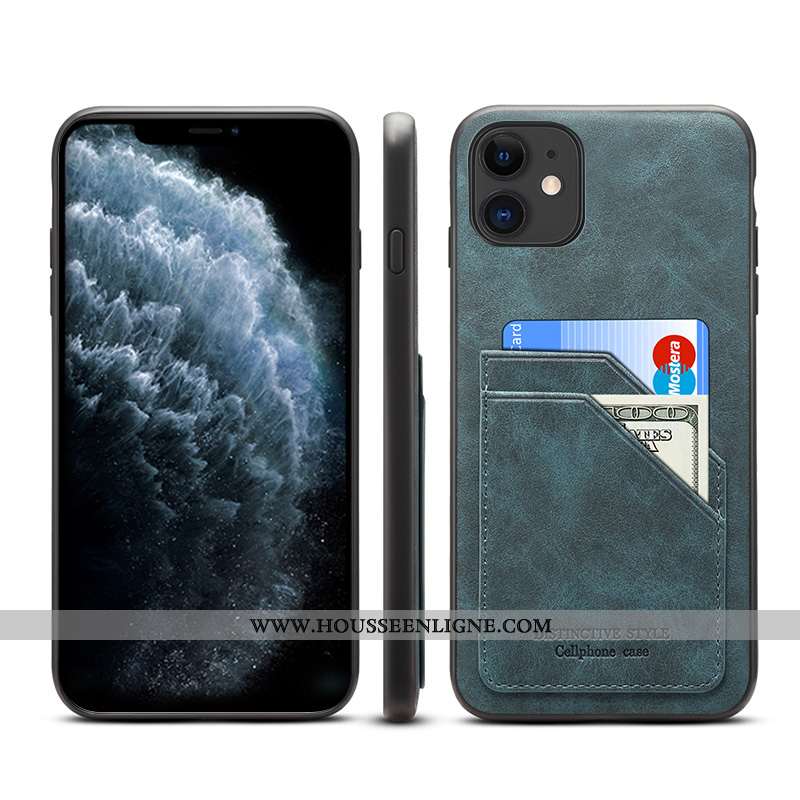 Étui iPhone 11 Cuir Portefeuille Coque Téléphone Portable Marron