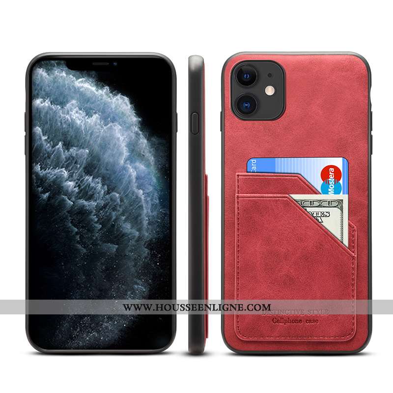 Étui iPhone 11 Cuir Portefeuille Coque Téléphone Portable Marron