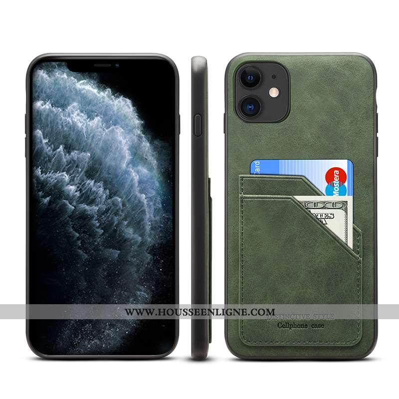 Étui iPhone 11 Cuir Portefeuille Coque Téléphone Portable Marron
