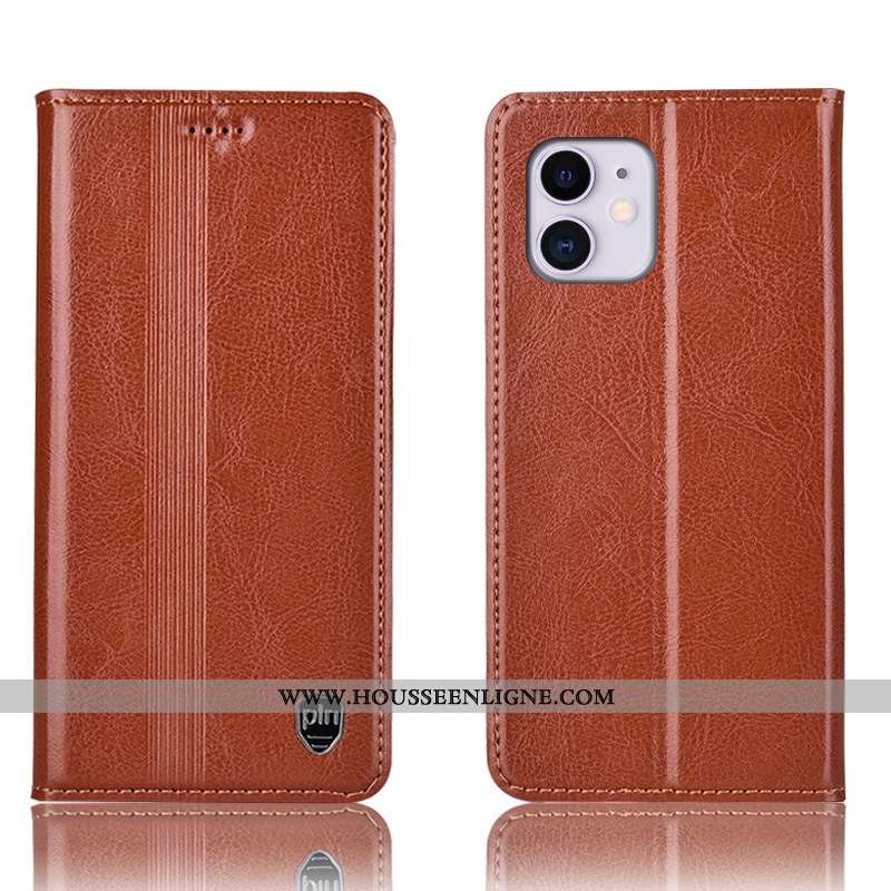 Étui iPhone 11 Cuir Véritable Protection Incassable Housse Téléphone Portable Coque Marron