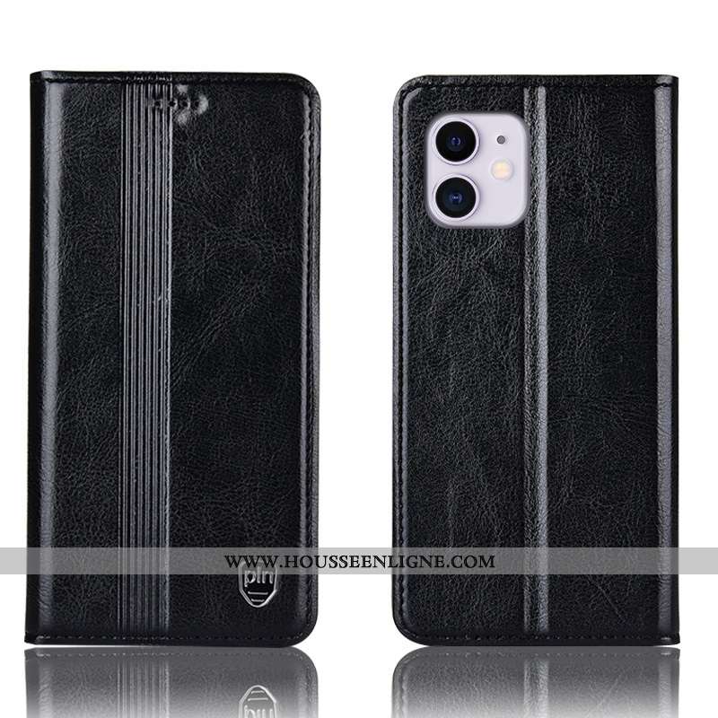 Étui iPhone 11 Cuir Véritable Protection Incassable Housse Téléphone Portable Coque Marron