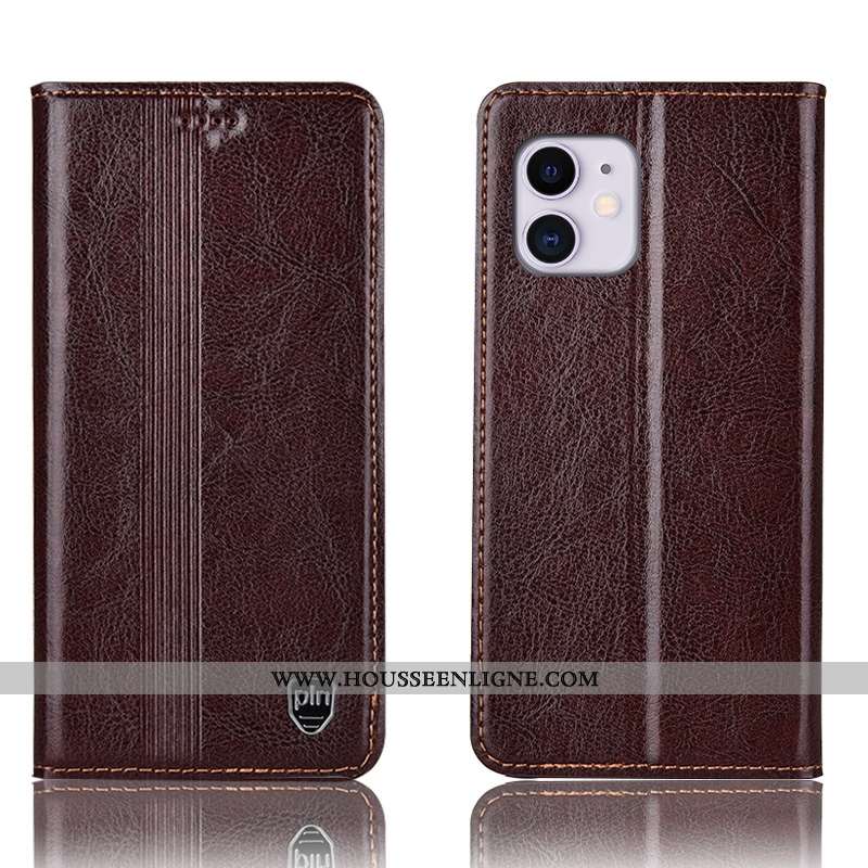 Étui iPhone 11 Cuir Véritable Protection Incassable Housse Téléphone Portable Coque Marron