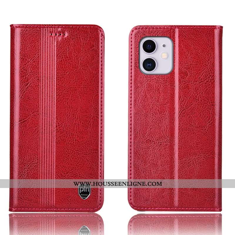 Étui iPhone 11 Cuir Véritable Protection Incassable Housse Téléphone Portable Coque Marron