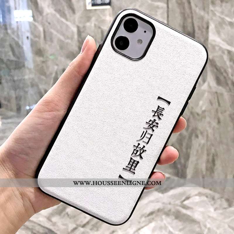 Étui iPhone 11 Gaufrage Charmant Noir Simple Coque Amoureux Soie Mulberry