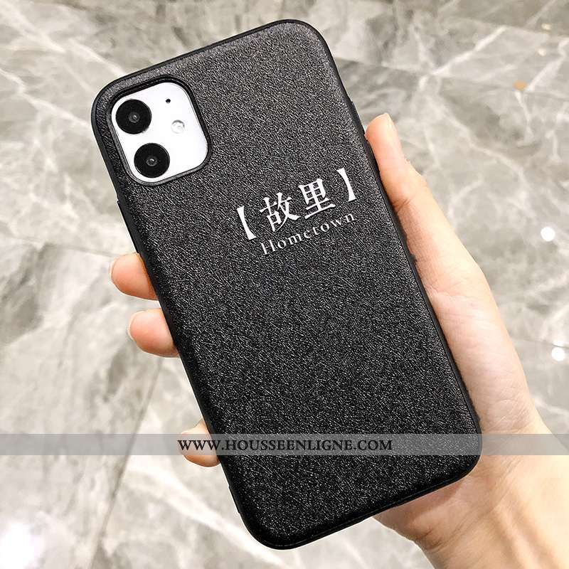 Étui iPhone 11 Gaufrage Charmant Noir Simple Coque Amoureux Soie Mulberry