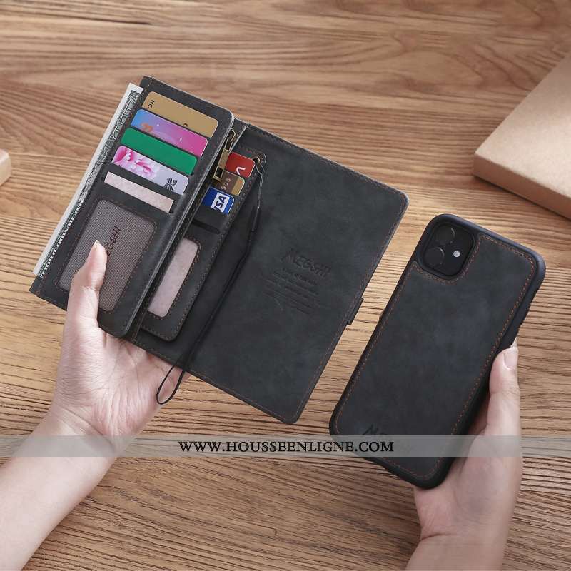 Étui iPhone 11 Portefeuille Cuir Carte Coque Téléphone Portable Business Bleu