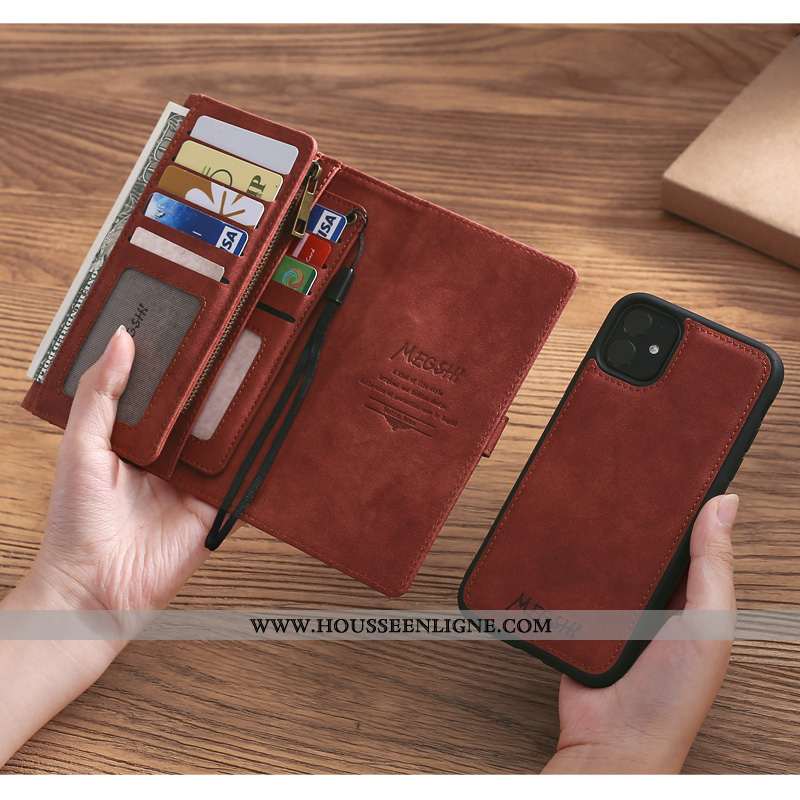 Étui iPhone 11 Portefeuille Cuir Carte Coque Téléphone Portable Business Bleu