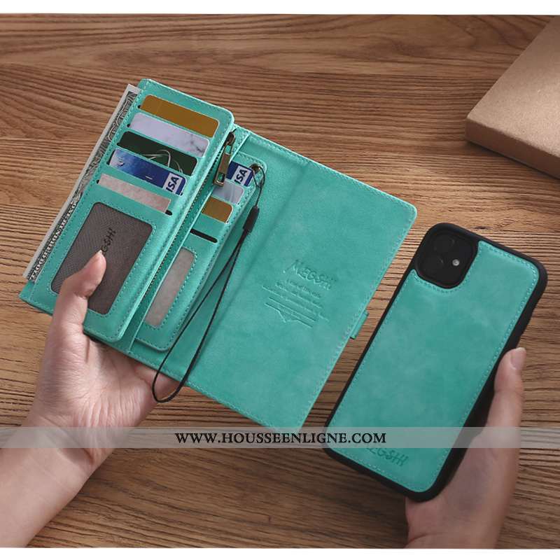 Étui iPhone 11 Portefeuille Cuir Carte Coque Téléphone Portable Business Bleu