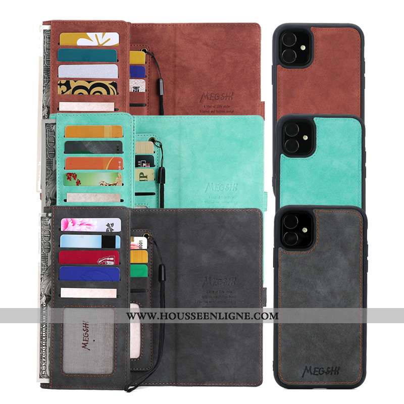 Étui iPhone 11 Portefeuille Cuir Carte Coque Téléphone Portable Business Bleu