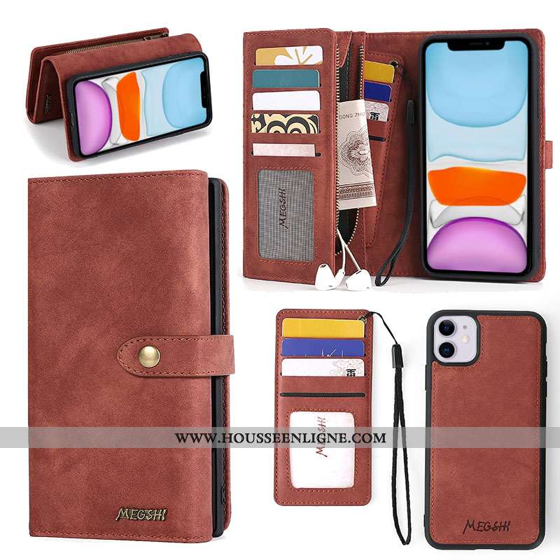 Étui iPhone 11 Portefeuille Cuir Carte Coque Téléphone Portable Business Bleu