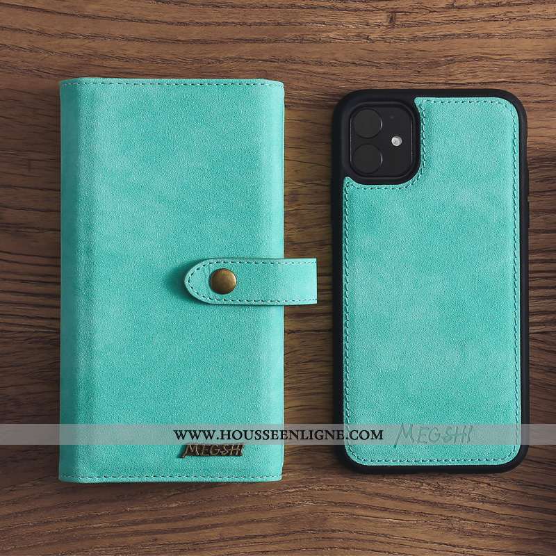 Étui iPhone 11 Portefeuille Cuir Carte Coque Téléphone Portable Business Bleu