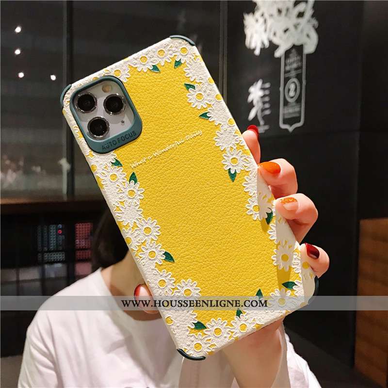 Étui iPhone 11 Pro Fluide Doux Silicone Jaune Petit Créatif Gaufrage Fleur