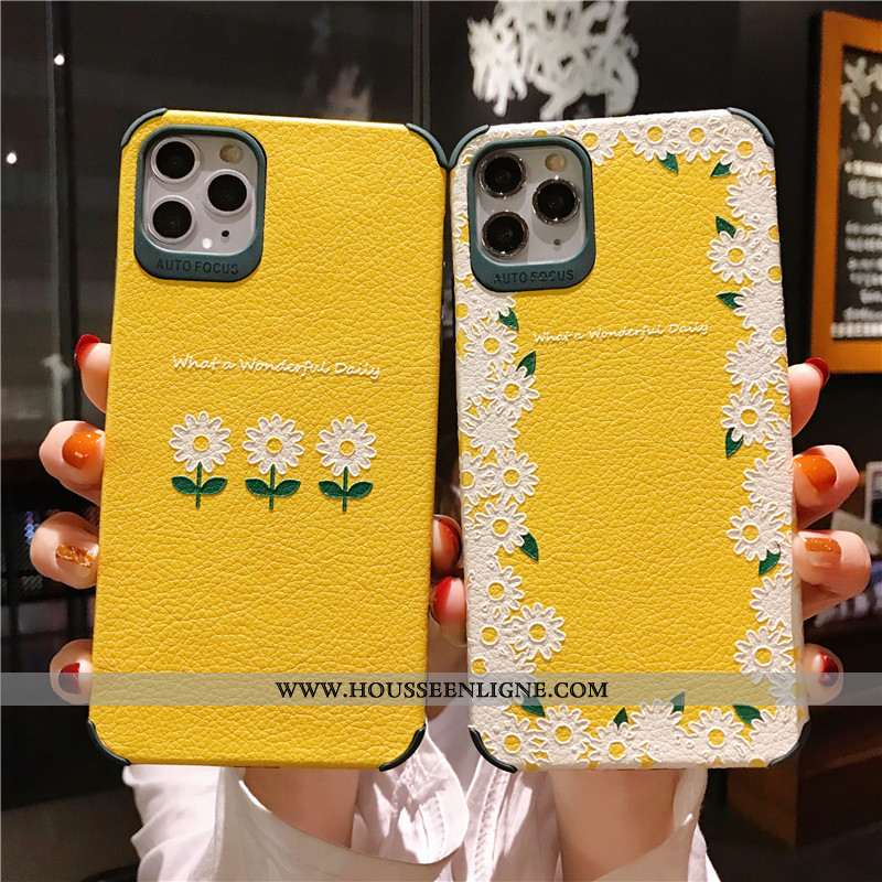 Étui iPhone 11 Pro Fluide Doux Silicone Jaune Petit Créatif Gaufrage Fleur