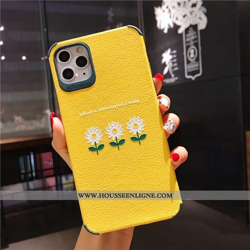 Étui iPhone 11 Pro Fluide Doux Silicone Jaune Petit Créatif Gaufrage Fleur