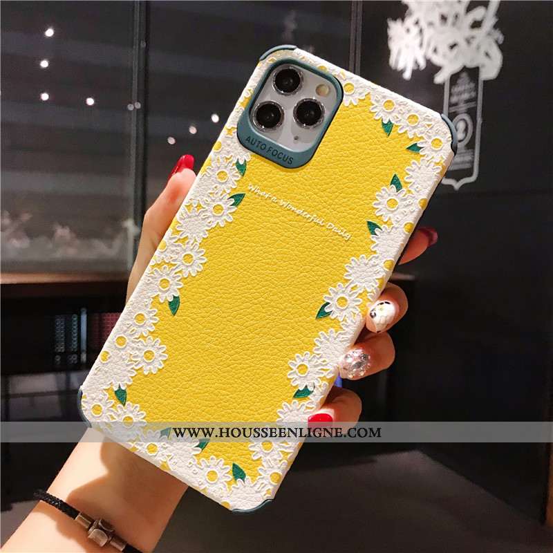 Étui iPhone 11 Pro Fluide Doux Silicone Jaune Petit Créatif Gaufrage Fleur