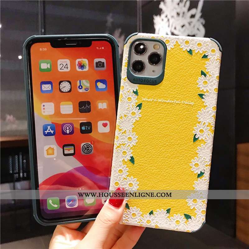 Étui iPhone 11 Pro Fluide Doux Silicone Jaune Petit Créatif Gaufrage Fleur