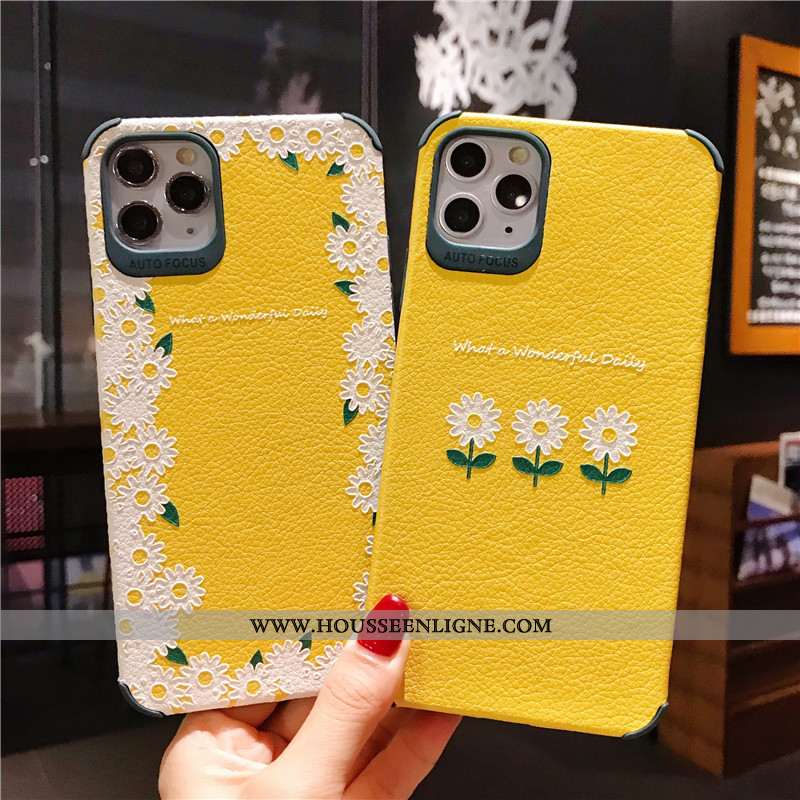 Étui iPhone 11 Pro Fluide Doux Silicone Jaune Petit Créatif Gaufrage Fleur