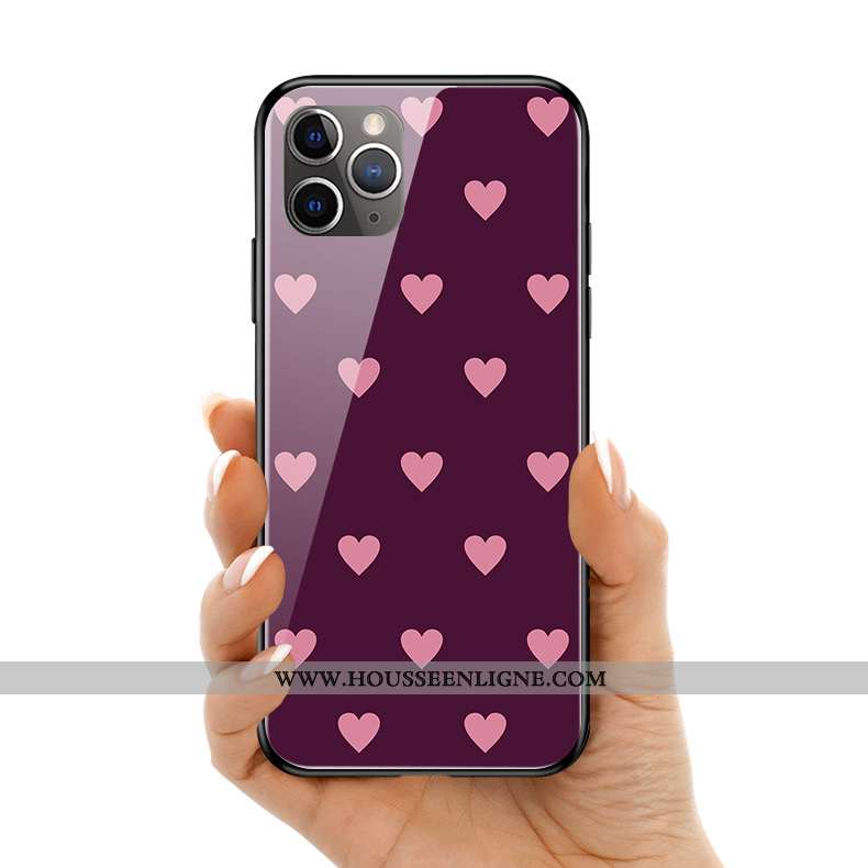 Étui iPhone 11 Pro Max Charmant Silicone Amoureux Verre Coque Téléphone Portable Simple Violet