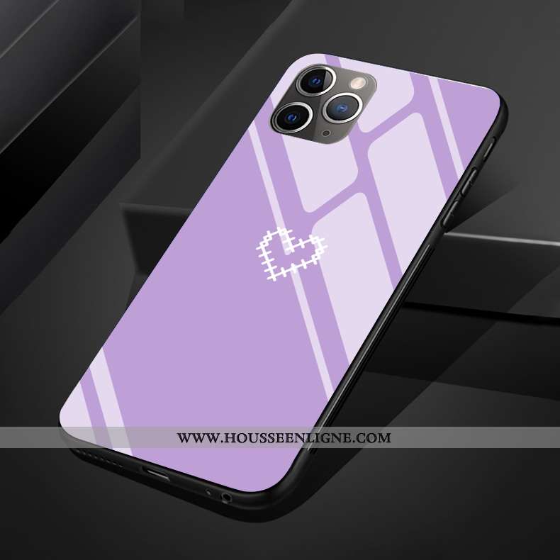 Étui iPhone 11 Pro Max Charmant Silicone Amoureux Verre Coque Téléphone Portable Simple Violet