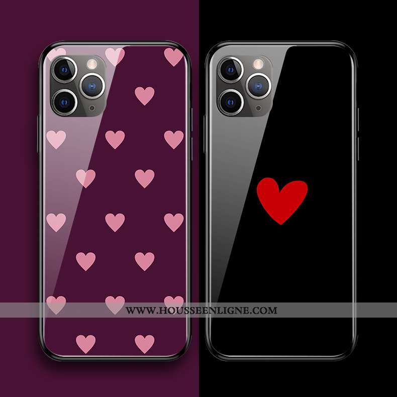 Étui iPhone 11 Pro Max Charmant Silicone Amoureux Verre Coque Téléphone Portable Simple Violet